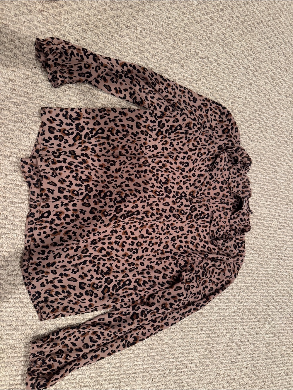 J. Crew Mauve Leopard-Print Ruffle Neck Blouse